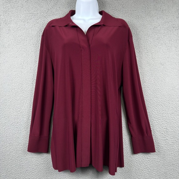 Norma Kamali Top Womens XS Red Oversized Boyfriend NK Shirt BK Collared $145‎ - Picture 1 of 11